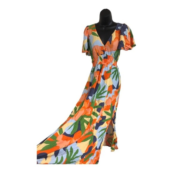 Anthropologie ATL multicolor flutter sleeve button bodice smocked dress size M - Picture 4 of 15